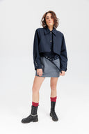 Oversize Dark Blue къс Тренчкот