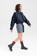 Oversize Dark Blue къс Тренчкот